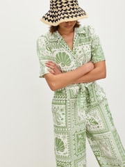 Oliver Bonas Green Summer Tile Print Linen Blend Jumpsuit - Image 2 of 8
