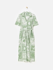 Oliver Bonas Green Summer Tile Print Linen Blend Jumpsuit - Image 3 of 8