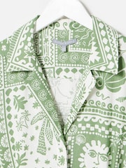 Oliver Bonas Green Summer Tile Print Linen Blend Jumpsuit - Image 6 of 8