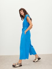 Oliver Bonas Blue V-Neck Tie Waist Sleeveless Jumpsuit - Image 1 of 2