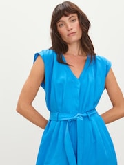 Oliver Bonas Blue V-Neck Tie Waist Sleeveless Jumpsuit - Image 2 of 2
