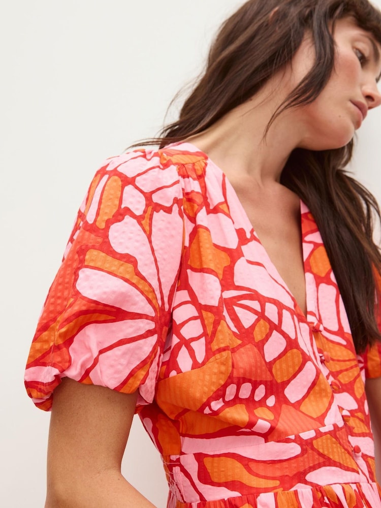 Oliver Bonas Abstract Floral Print Puff Sleeve Midi Dress - Imagen 2 de 7