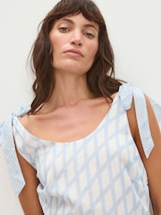 Oliver Bonas Blue Geometric Tie Strap Tiered Midi Dress - Image 2 of 7