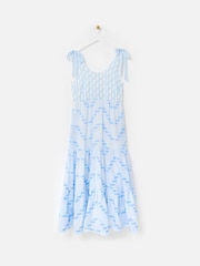 Oliver Bonas Blue Geometric Tie Strap Tiered Midi Dress - Image 3 of 7
