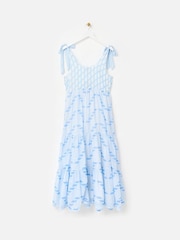 Oliver Bonas Blue Geometric Tie Strap Tiered Midi Dress - Image 4 of 7