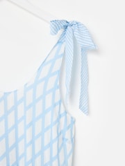 Oliver Bonas Blue Geometric Tie Strap Tiered Midi Dress - Image 5 of 7