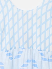 Oliver Bonas Blue Geometric Tie Strap Tiered Midi Dress - Image 6 of 7
