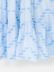 Oliver Bonas Blue Geometric Tie Strap Tiered Midi Dress - Image 7 of 7