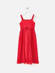 Oliver Bonas Red Broderie Frill Square Neck Dobby Midi Dress - Image 1 of 6
