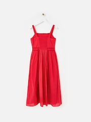 Oliver Bonas Red Broderie Frill Square Neck Dobby Midi Dress - Image 2 of 6