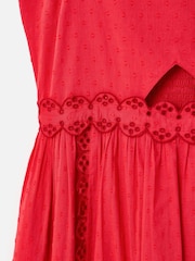 Oliver Bonas Red Broderie Frill Square Neck Dobby Midi Dress - Image 5 of 6