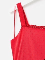 Oliver Bonas Red Broderie Frill Square Neck Dobby Midi Dress - Image 6 of 6