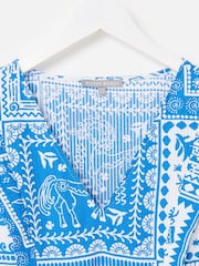 Oliver Bonas Blue Summer Tile Print Seersucker Mini Dress - Image 3 of 5