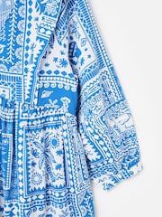 Oliver Bonas Blue Summer Tile Print Seersucker Mini Dress - Image 4 of 5