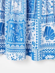 Oliver Bonas Blue Summer Tile Print Seersucker Mini Dress - Image 5 of 5