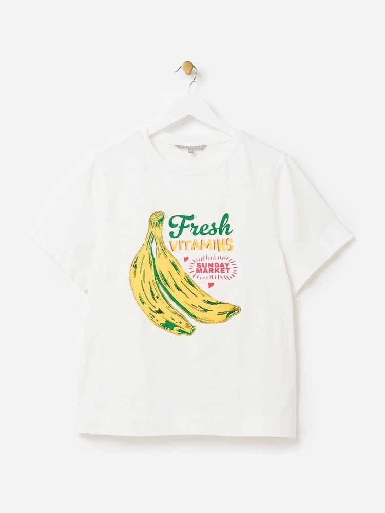 Oliver Bonas White Beaded Banana Graphic Print T-Shirt - Image 1 of 6