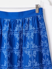 Oliver Bonas Blue Floral Print Broderie Tile Midi Skirt - Image 4 of 5