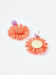 Oliver Bonas Orange Willa Raffia Flower Earrings - Image 3 of 5