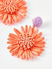 Oliver Bonas Orange Willa Raffia Flower Earrings - Image 4 of 5