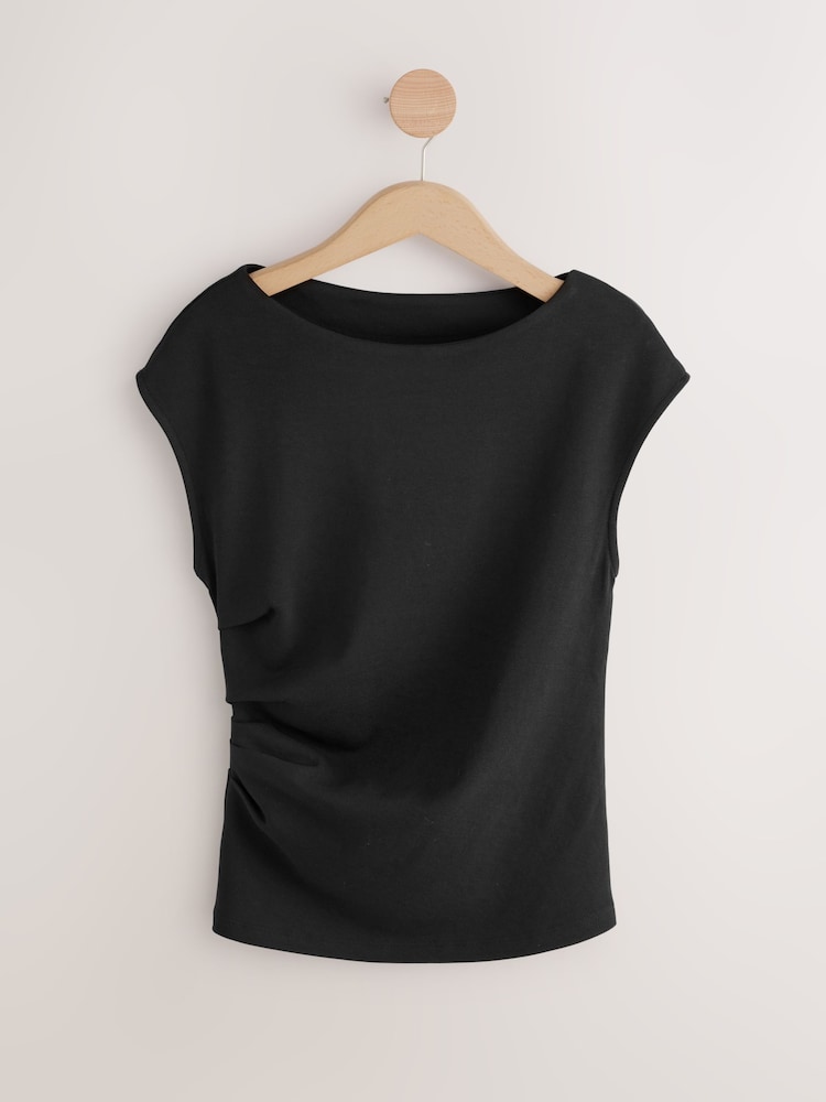 Black Jersey Drape T-Shirt - Image 1 of 3