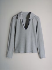 The Set Navy Blue/White/Stripe 3 Pack Tipped Collar Ribbed Long Sleeve T-Shirts - Image 3 of 6