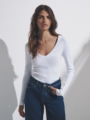 The Set Black/Stripe/Grey/White 4 Pack V-Neck Ribbed Long Sleeve T-Shirts - Image 1 of 6