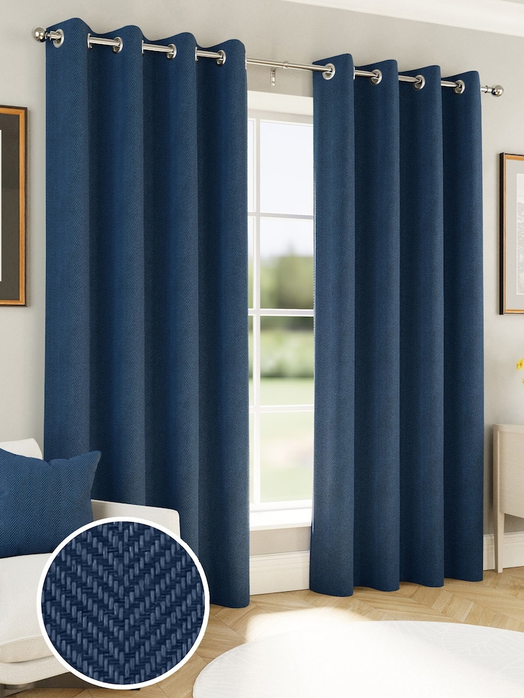Enhanced Living Navy Chester Thermal Blackout Eyelet Curtains - Image 1 of 4