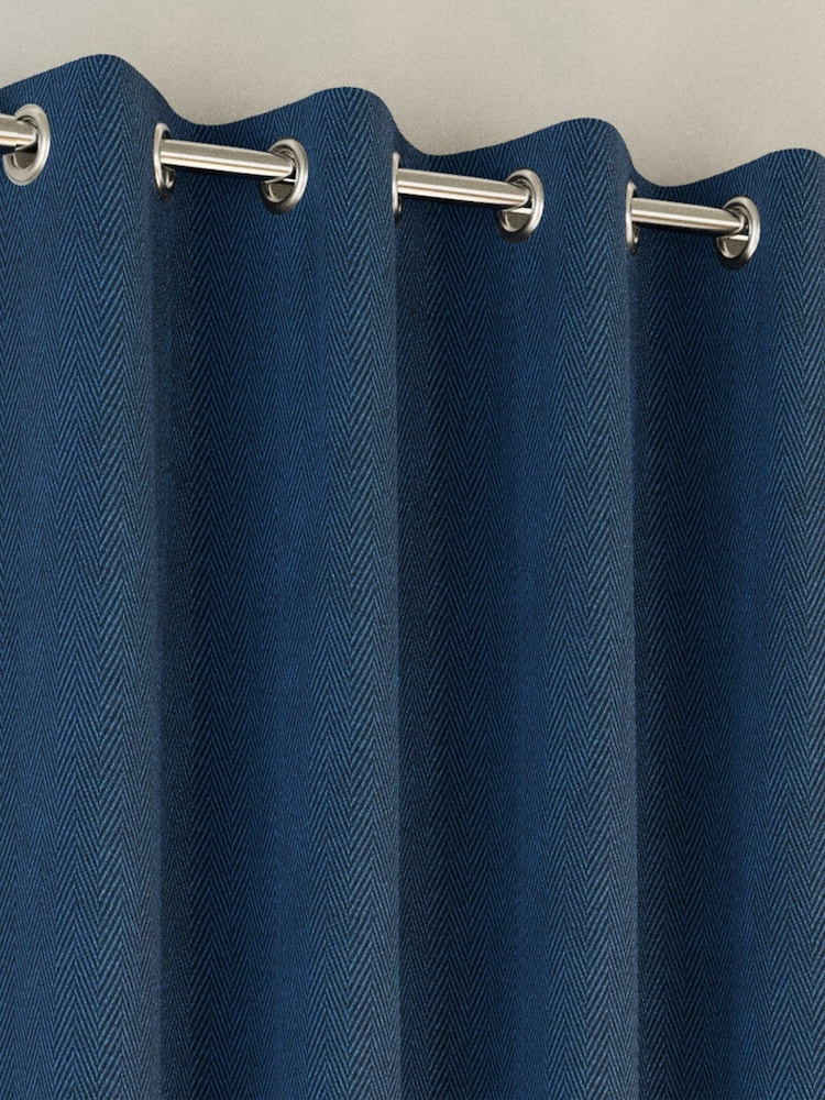 Enhanced Living Navy Chester Thermal Blackout Eyelet Curtains - Image 2 of 4