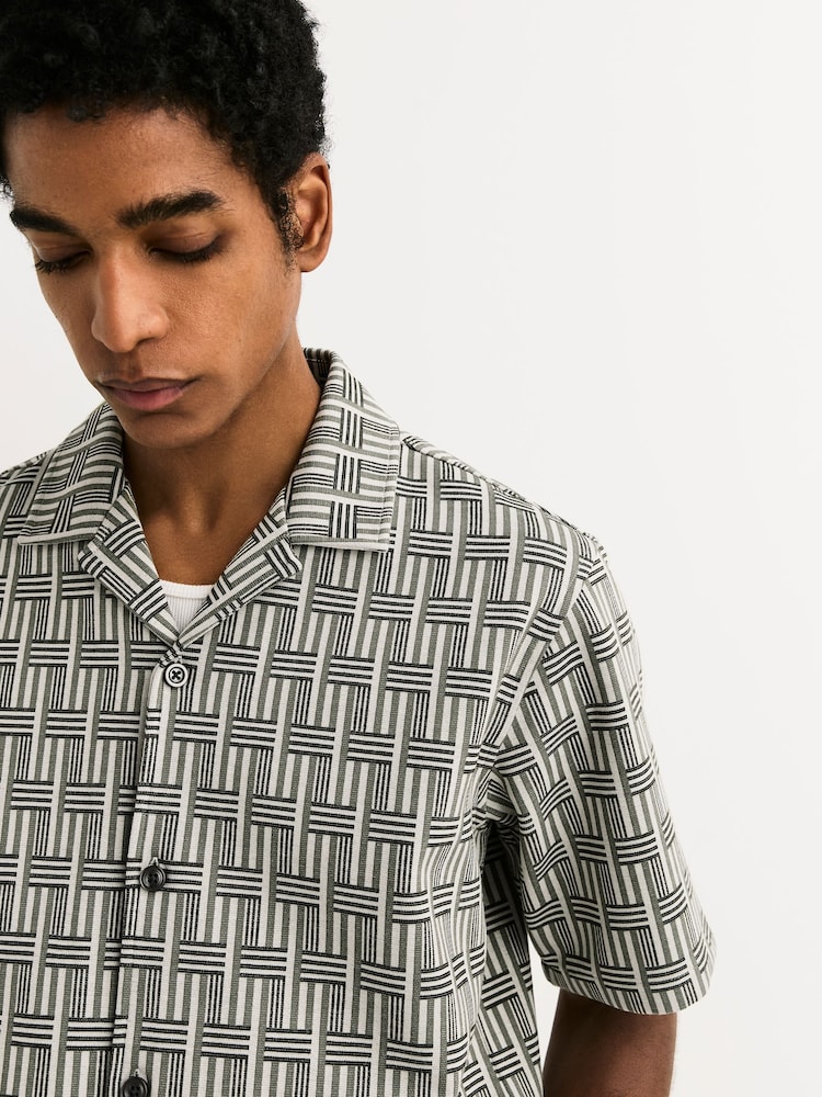 Sage Green Regular Fit N. Premium Short Sleeve Geometric Print Jersey Smart Shirt - Image 1 of 7