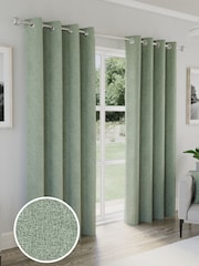 Enhanced Living Green Austin Blackout Thermal Linen Look Pair of Eyelet Curtains - Image 1 of 5