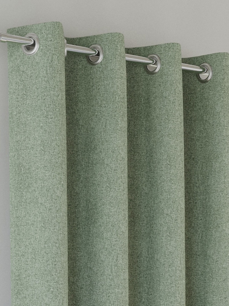 Enhanced Living Green Austin Blackout Thermal Linen Look Pair of Eyelet Curtains - Image 2 of 5
