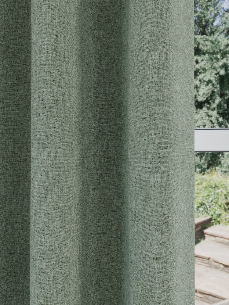 Enhanced Living Green Austin Blackout Thermal Linen Look Pair of Eyelet Curtains - Image 3 of 3 Enhanced Living Green Austin Blackout Thermal Linen Look Pair of Eyelet Curtains - Image 3 of 3