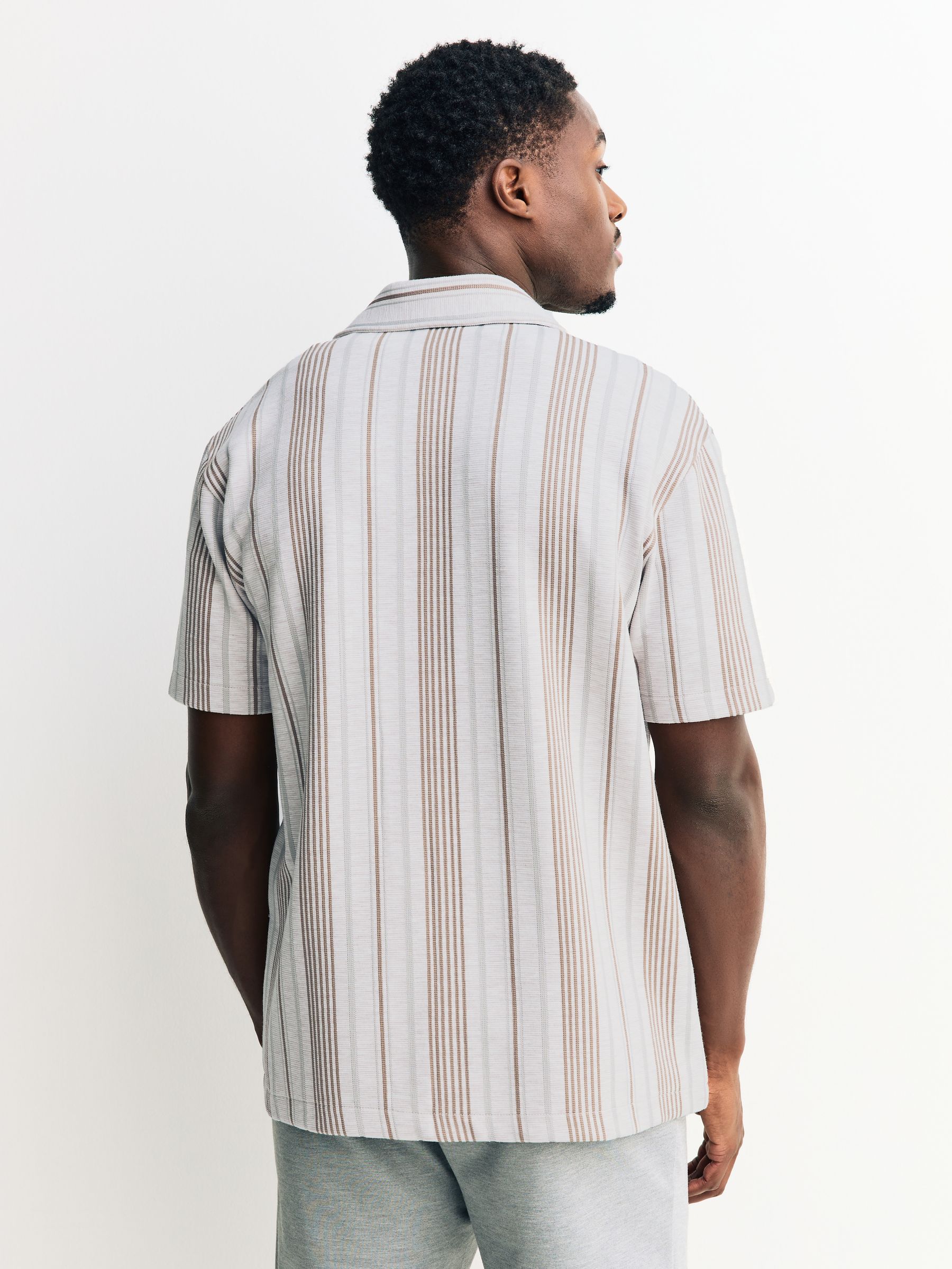 Buy Neutral Brown Regular Fit Stripe Short Sleeve Jersey Shirt 