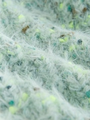 Bright Green Neppy Fuzzy Texture V-Neck Cardigan - Image 2 of 3