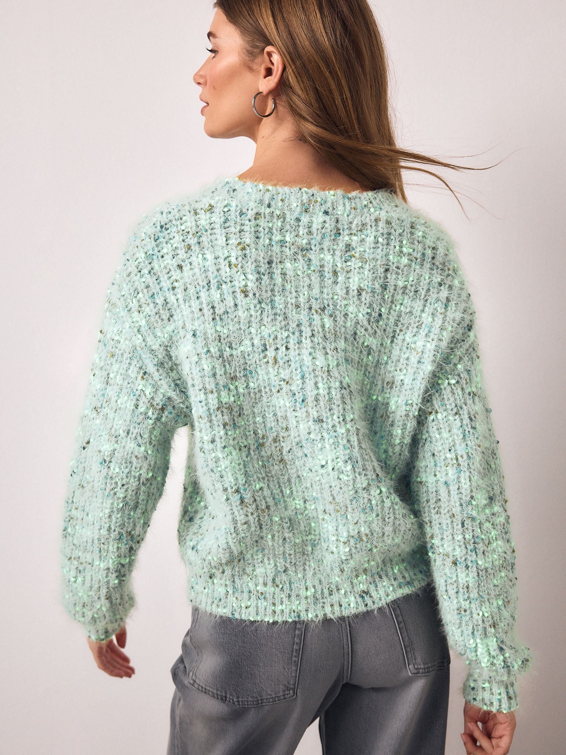 Buy Bright Green Neppy Fuzzy Texture V-Neck Cardigan from Next USA