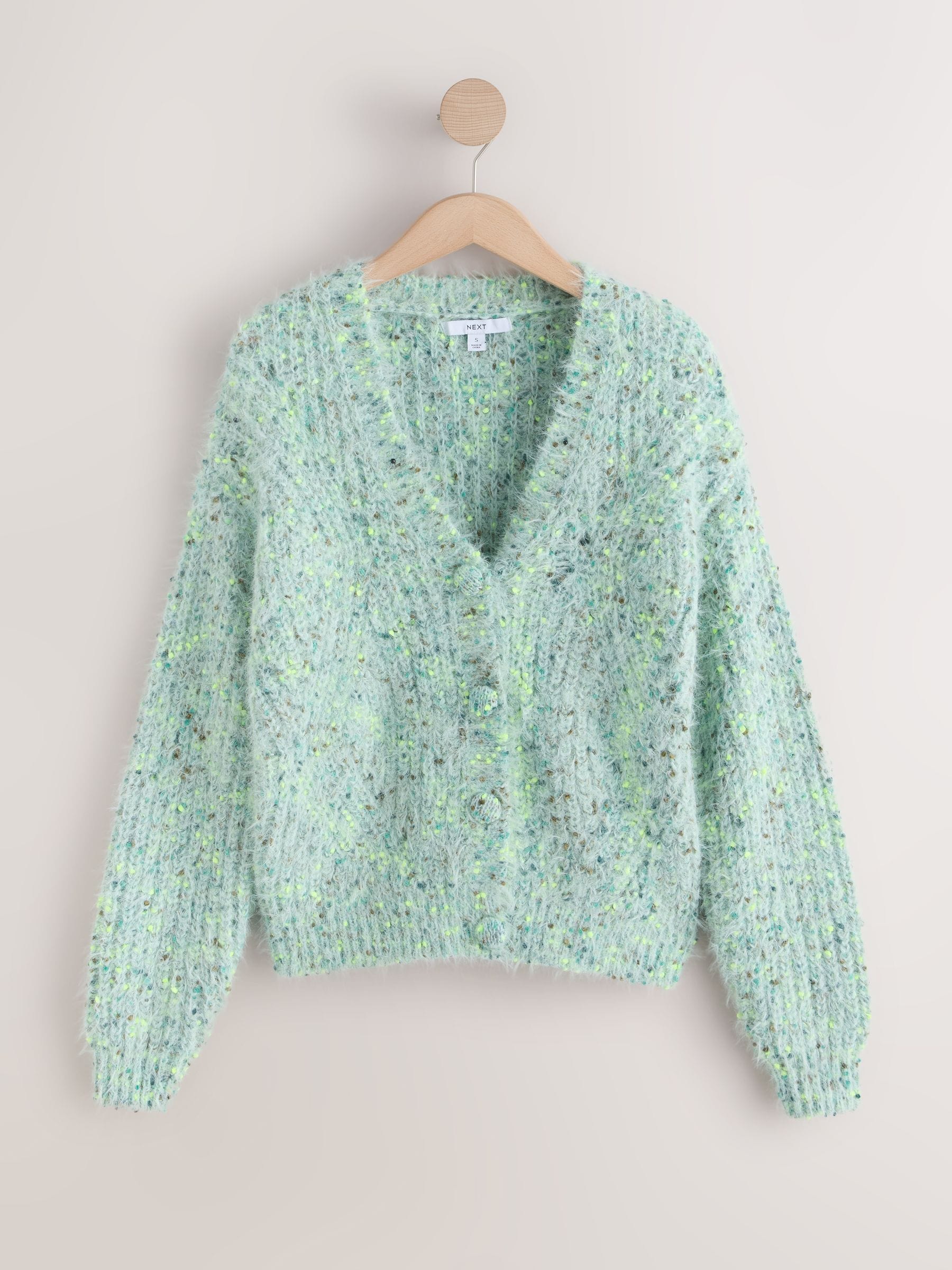 Buy Bright Green Neppy Fuzzy Texture V-Neck Cardigan from Next USA