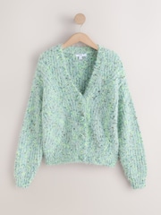Bright Green Neppy Fuzzy Texture V-Neck Cardigan - Image 6 of 8