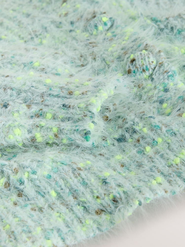 Bright Green Neppy Fuzzy Texture V-Neck Cardigan - Image 8 of 8