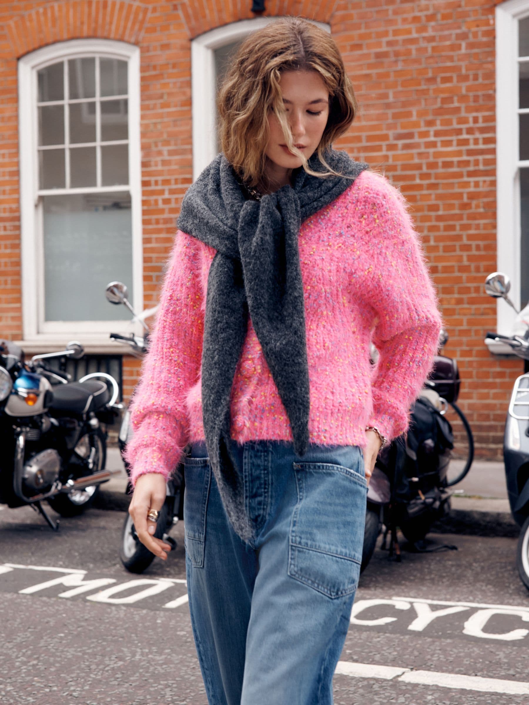 Buy Bright Pink Neppy Fuzzy Texture V-Neck Cardigan from the Next