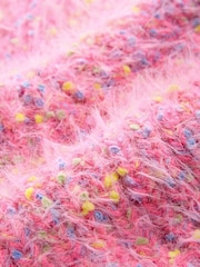 Bright Pink Neppy Fuzzy Texture V-Neck Cardigan - Image 2 of 3