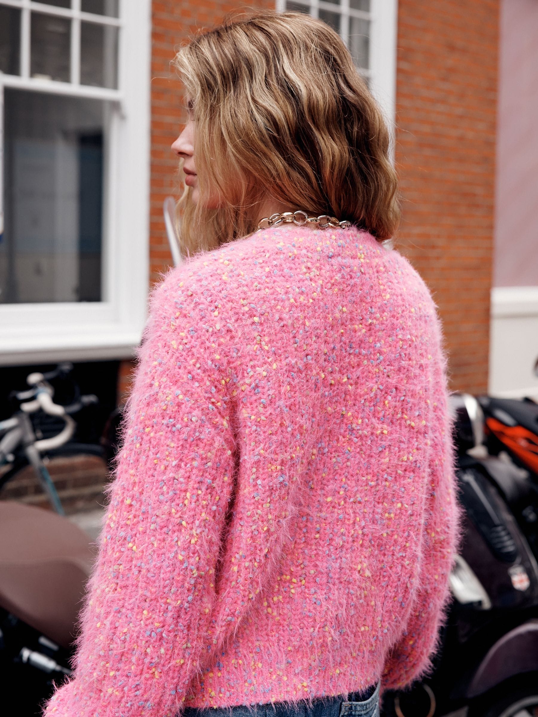 Buy Bright Pink Neppy Fuzzy Texture V-Neck Cardigan from Next Canada