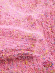 Bright Pink Neppy Fuzzy Texture V-Neck Cardigan - Image 3 of 3