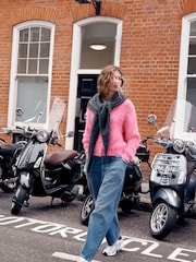 Bright Pink Neppy Fuzzy Texture V-Neck Cardigan - Image 4 of 8
