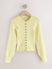 Yellow Ribbed Volume Sleeve Knitted Cardigan - Image 1 of 3