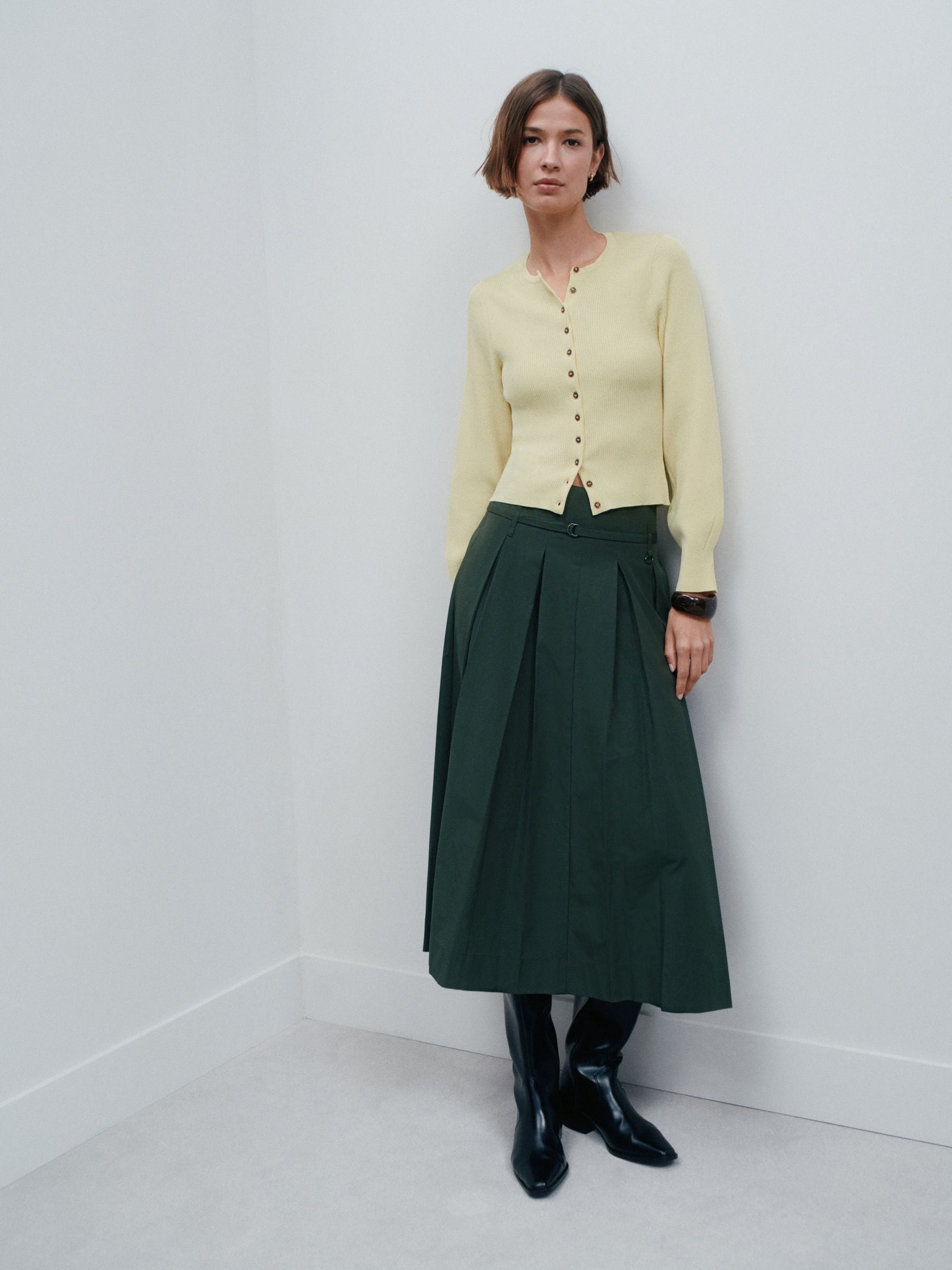 Buy Yellow Ribbed Volume Sleeve Knitted Cardigan from the Next UK