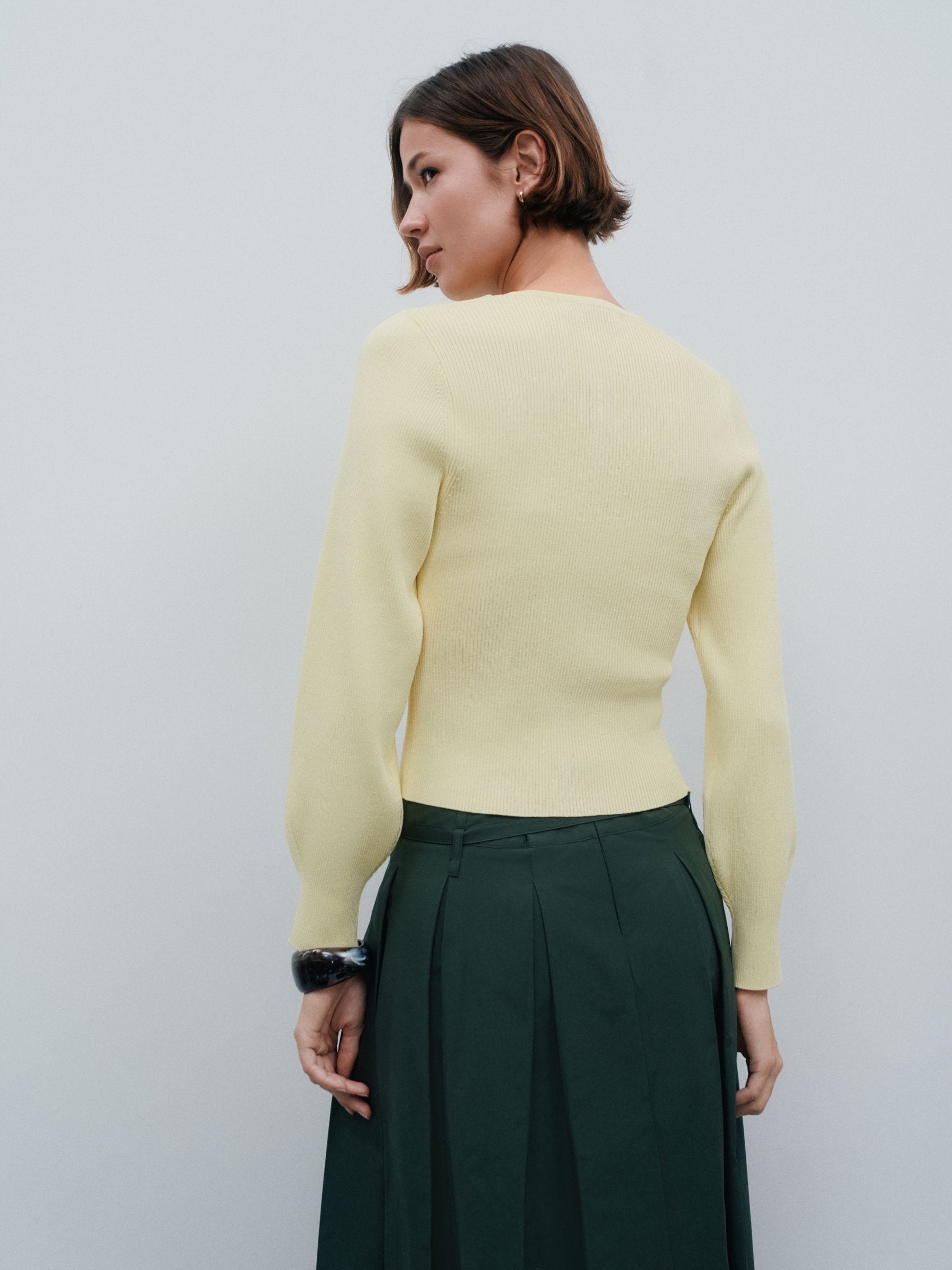 Buy Yellow Ribbed Volume Sleeve Knitted Cardigan from the Next UK