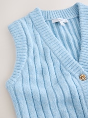 Light Blue Rib Knitted Gold Button Waistcoat With Wool - Image 2 of 3