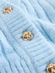 Light Blue Rib Knitted Gold Button Waistcoat With Wool - Image 3 of 3