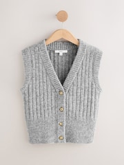 Grey Rib Knitted Gold Button Waistcoat With Wool - Image 1 of 3