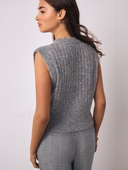 Grau - Rib Knitted Gold Button Waistcoat With Wool - Bild 4 von 8